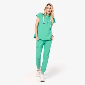 Figs Surgical Green Rafaela Scrub Top Zamora Joggers High Waisted L Large NEW